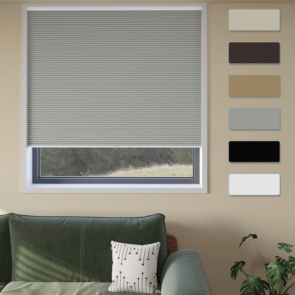 Cordless Cellular Window Shades No Tools No Drill Blackout B - Grey