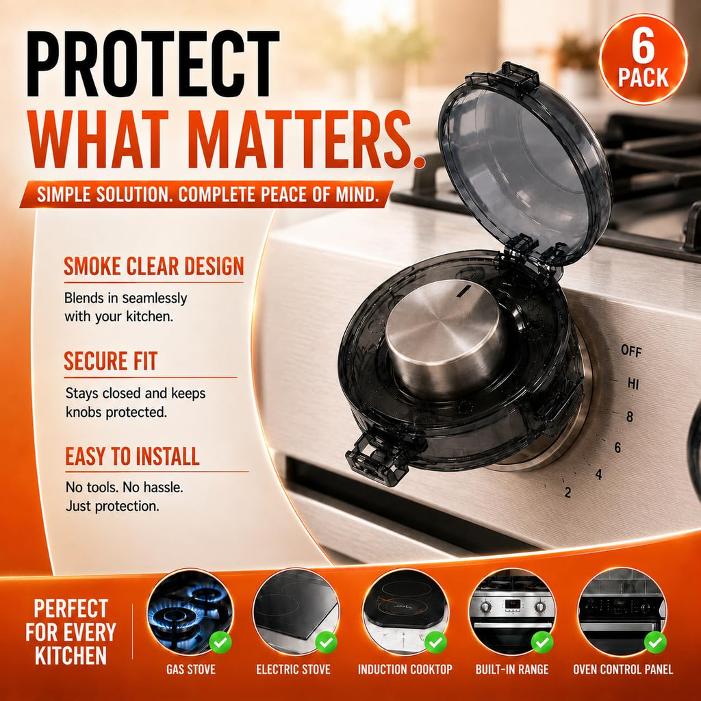 Stove Knob Covers for Child Safety Pack of 6 - Baby Proof Stove Knob Covers, Heat Resistant Gas Stove Knob Locks