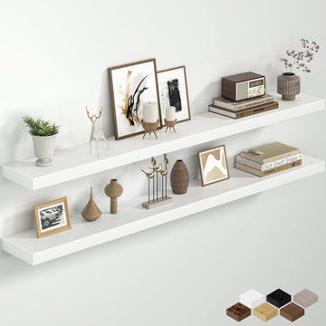 60 Inch Floating Shelves for Wall, 8 Inch Deep Wall Mounted Wood Shelves with Invisible Brackets Storage Decor