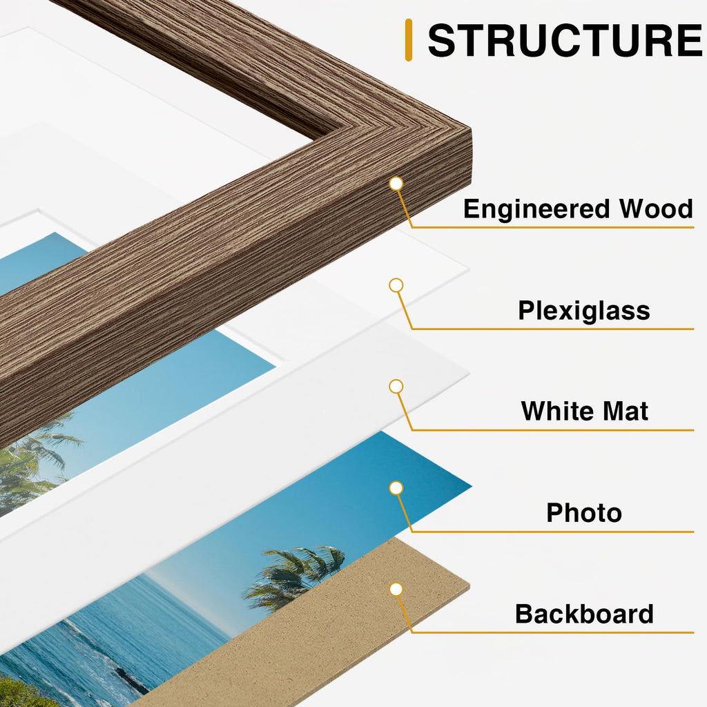 11x14 Picture Frames Set of 9 for Wall Mounting, Dark Oak