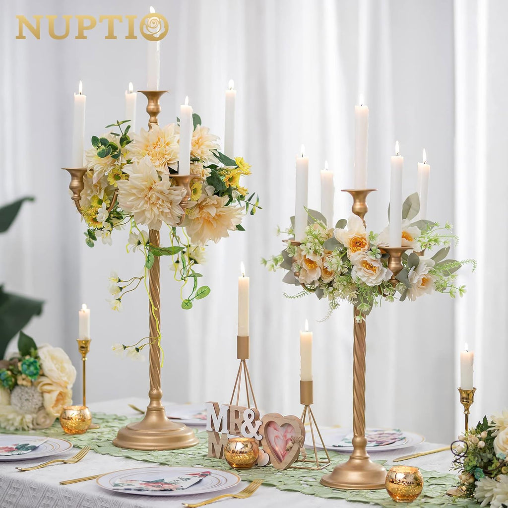 Tall Candelabra Candle Holder 2 Pcs 28in Floor Candlestick Holders Taper Candle Holders Gold 5 Arm Candelabras Candle