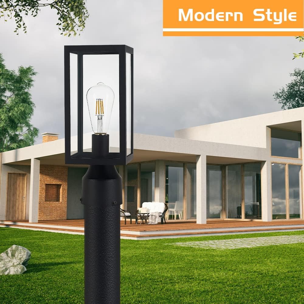 Outdoor Post Light,Waterproof Cast Aluminium Lamp Post Light Fixture,Post Lantern with Pier Mount Base,Matte Black