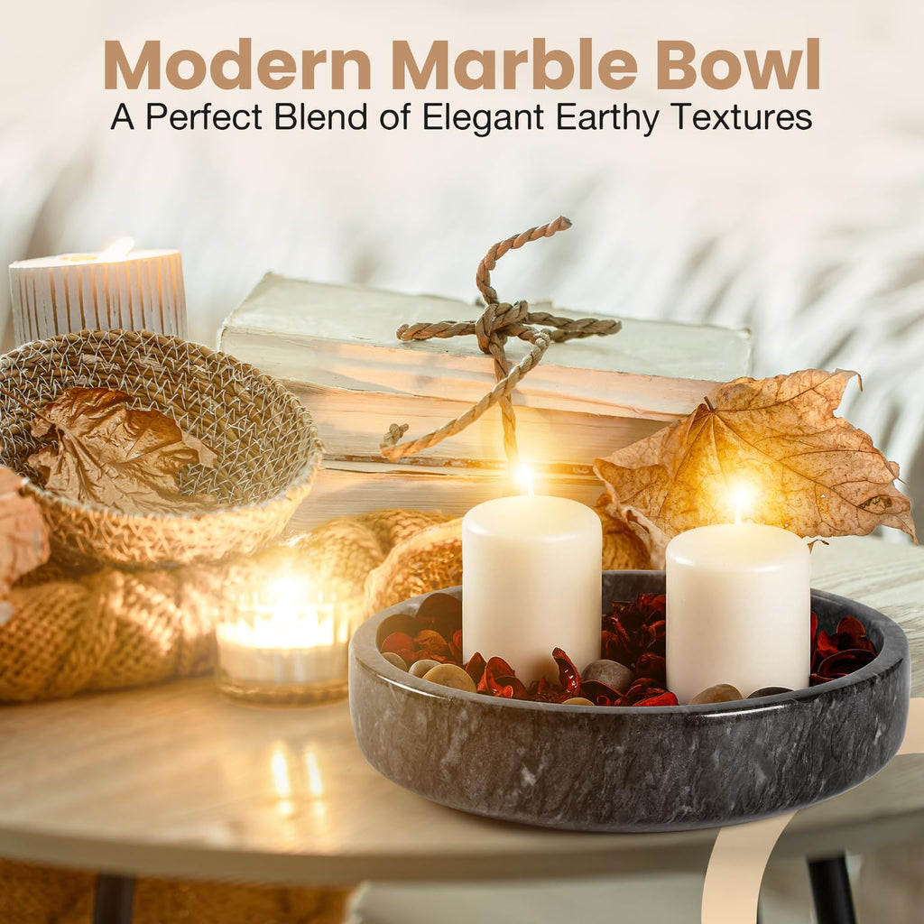 Marble Decorative Bowl - 7.5" Natural Black Solid Marble Centerpiece - Handmade Stone Fruit Bowl - Catch-All or Key