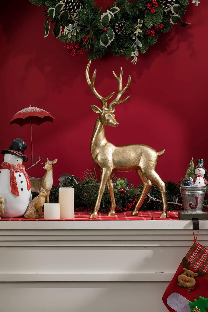 Gold Reindeer Christmas Decoration Indoor - Large Christmas Reindeer Decor Statue 11 * 6.9 * 20.9 Inch