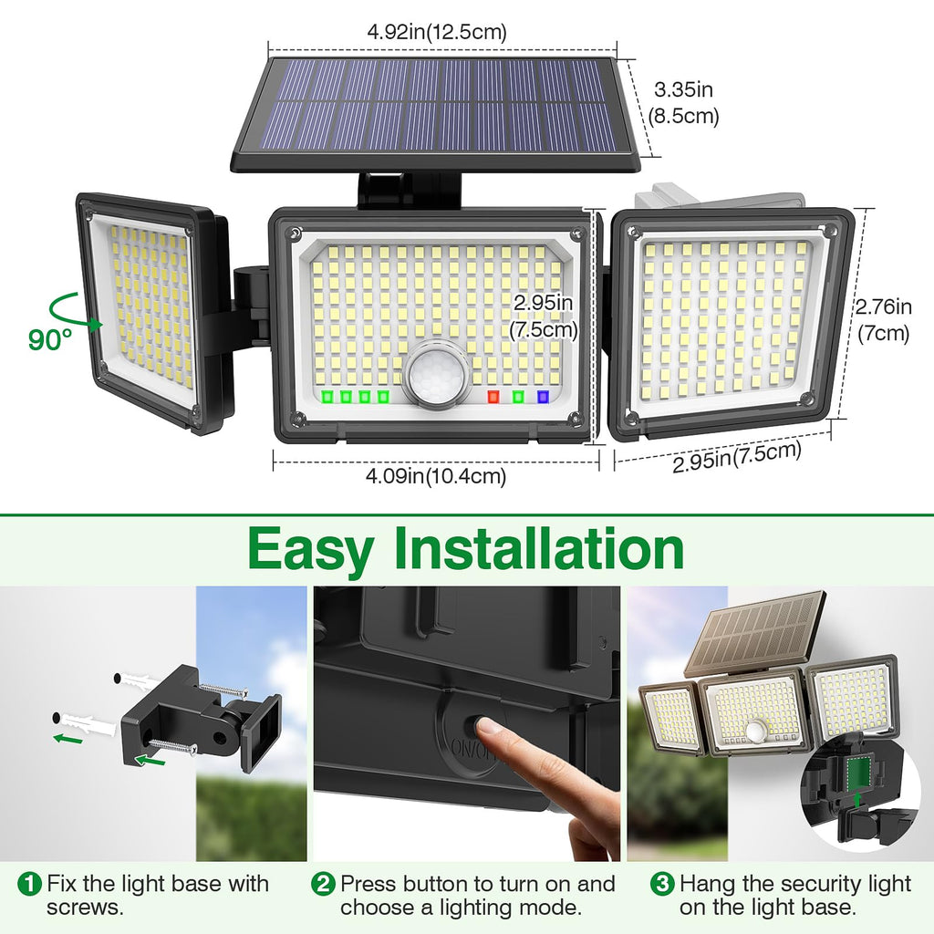 Solar Outdoor Lights Motion Sensor, 286 LED Security Flood Lights with Visual Battery & Mode Display, 3