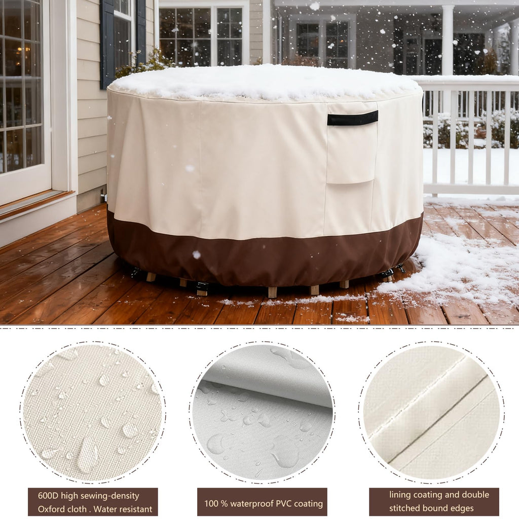 Outdoor Round Table Cover Waterproof Patio Furniture Covers, Patio Round Table Chair Set Covers - 72" Dia x 34" H