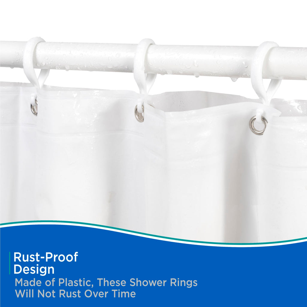 Shower Curtain Rings, Rust-Proof Plastic Double Hooks with Smooth Glide Design, Fits Standard Shower Curtain Rods