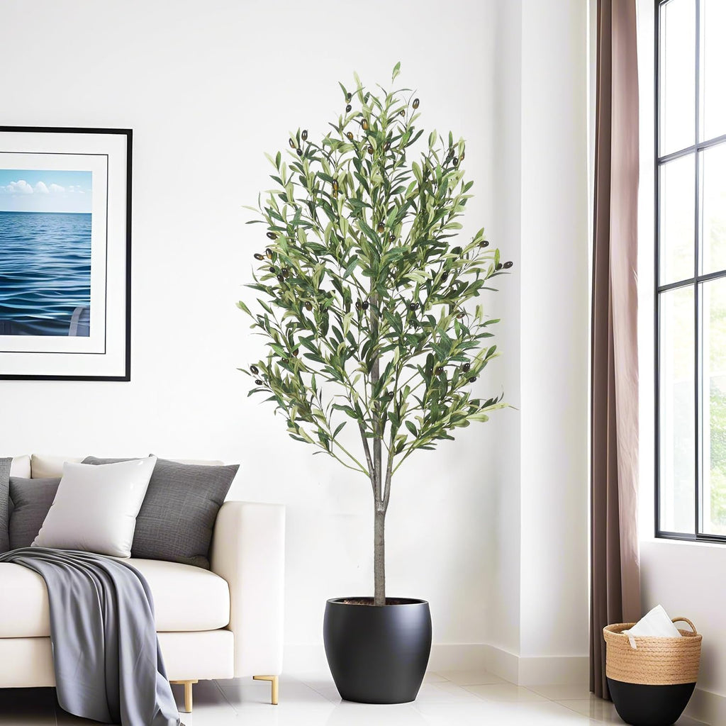 5-Foot Artificial Olive Tree, Indoor Artificial Plant, with Natural Trunk and Realistic Leaves and Fruits, Used