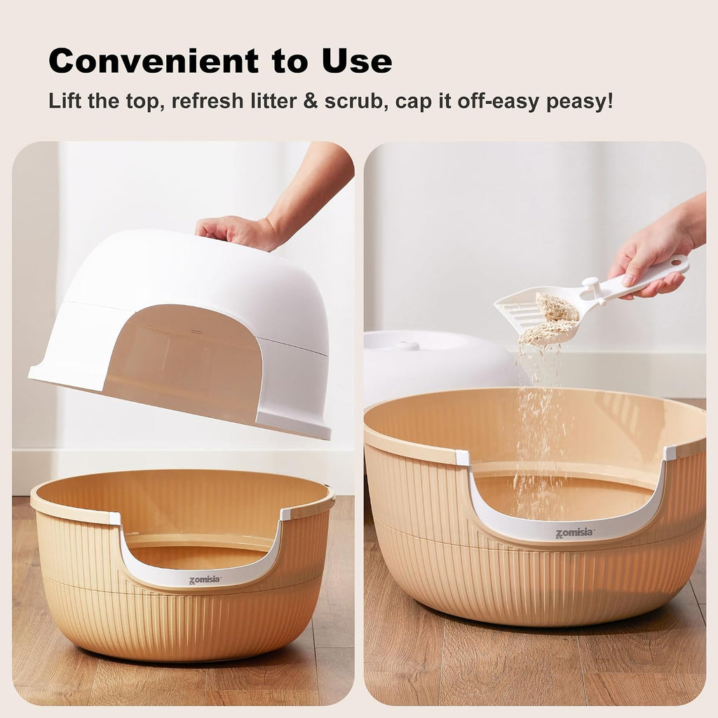 Hidden Cat Litter Box Enclosure with Faux Plant and Odor Control