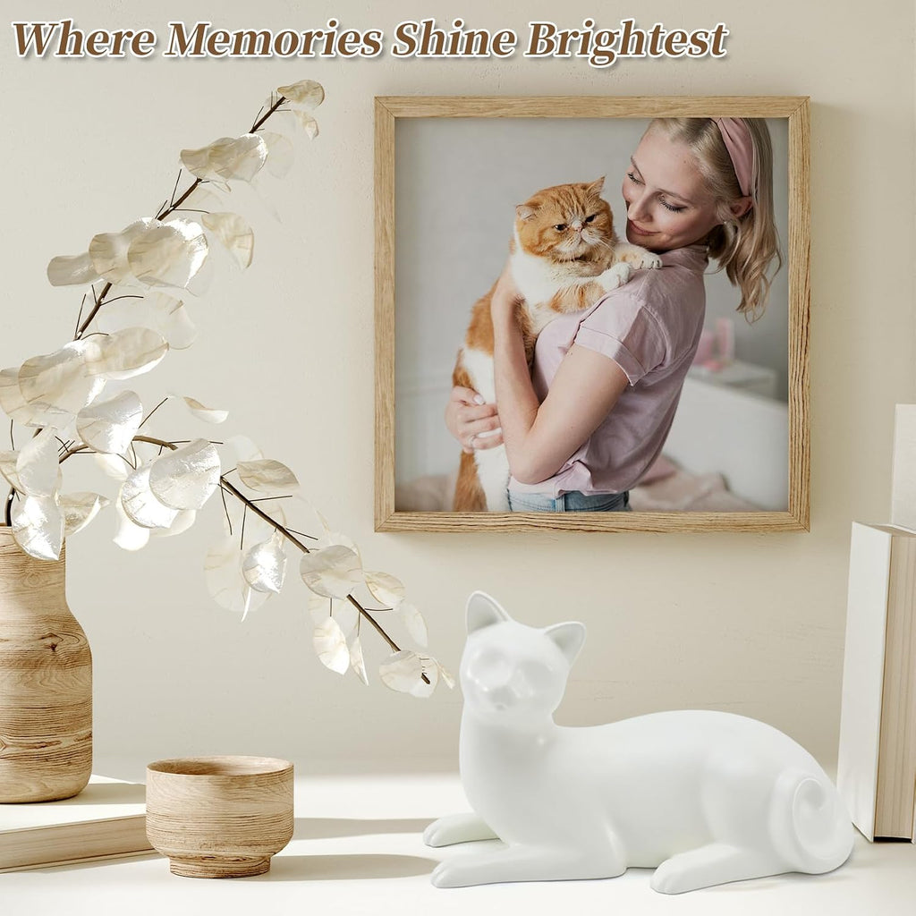 Lying Cat Urns for Ashes White Ceramic Pet Memorial Cremation, White
