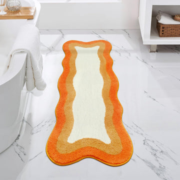 Irregular Shape Bathroom Runner Rug, 18x47 inch Soft Non Slip Orange Gradient Large Bathroom Rugs, Luxury Microfiber