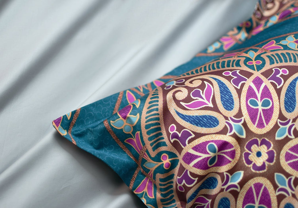Damask Medallion Duvet Cover, Luxury Paisley Print Bedding Set, 400 Thread Count Egyptian Cotton (Teal, Queen)