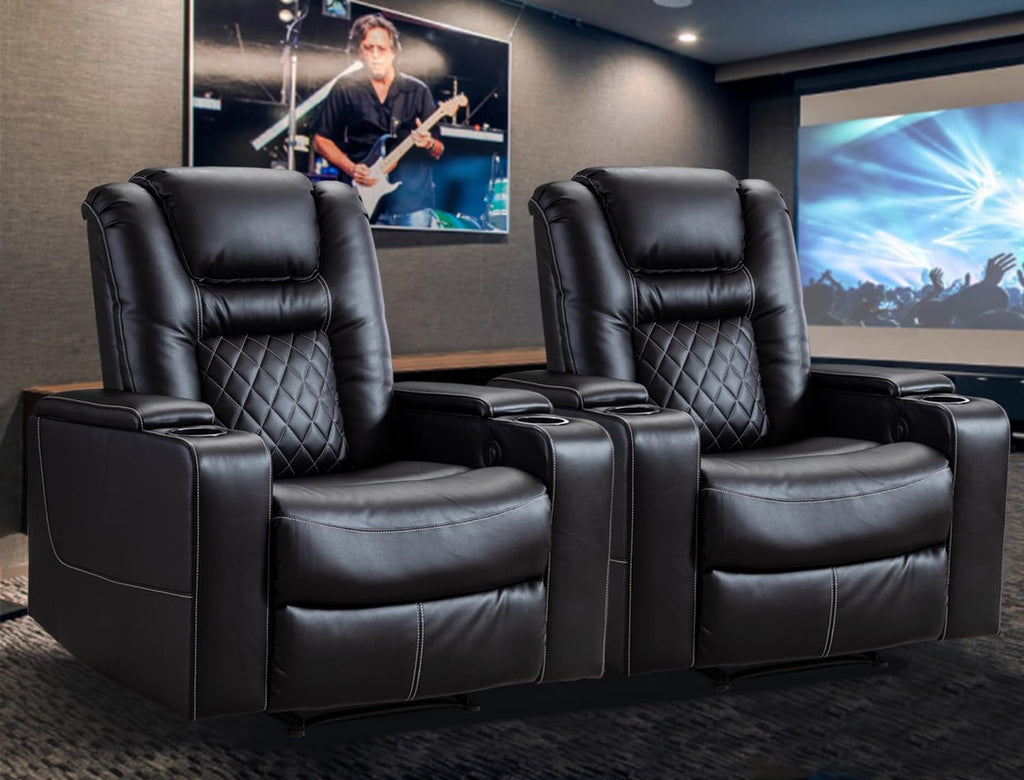 CANMOV Electric Power Recliner Chair Set of 2, Breathable Leather Home Theater Seating with Hidden Arm Storage