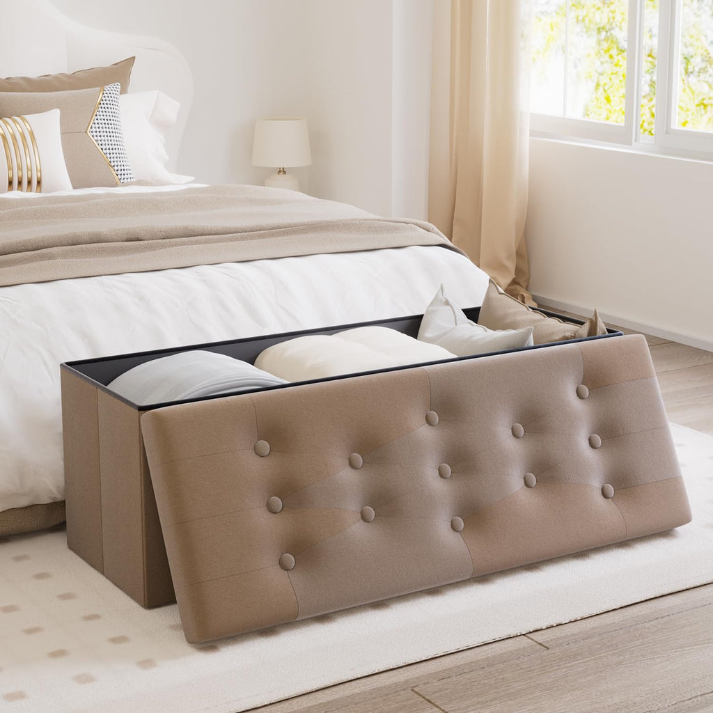 Jumbo Ottoman with Storage [1-Pack] Velvet Folding Small Square Foot Stool with Lid Bedroom Coffee Table Dorm Dark