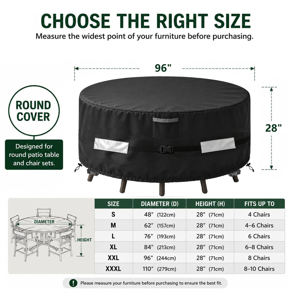 Round Patio Furniture Cover, 96"Dia x 28" H, Waterproof