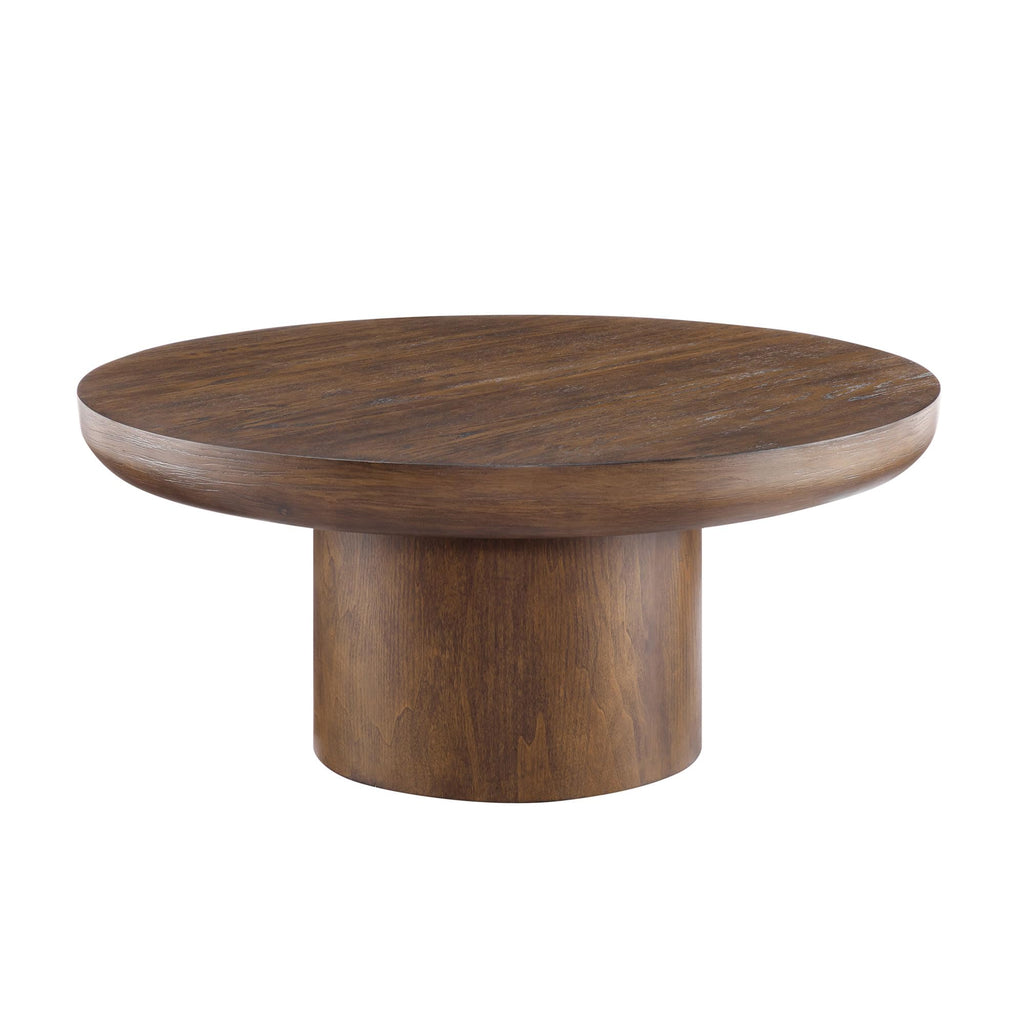 35.98'' Round Coffee Table Circle Wood Coffee Table, Modern Retro Style Pedestal Style, Easy Assembly, Dark Brown
