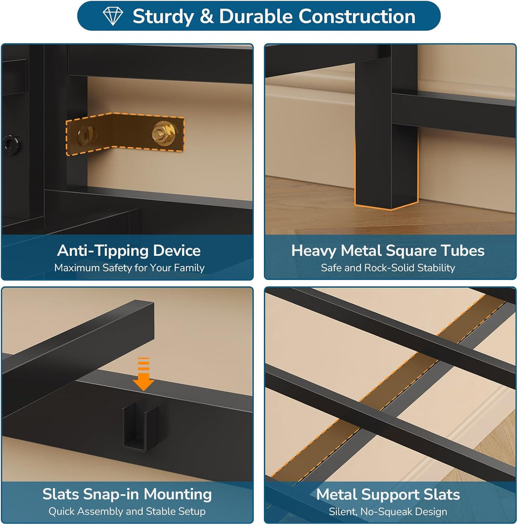 Full Loft Bed with U-Shaped Desk, 7-Drawer Storage and 2-Tier Shelves, Built-in Charging Station and RGB LED Lights