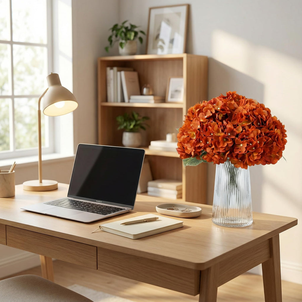 2Bouquets 20" Orange Silk Hydrangea Artificial Flowers