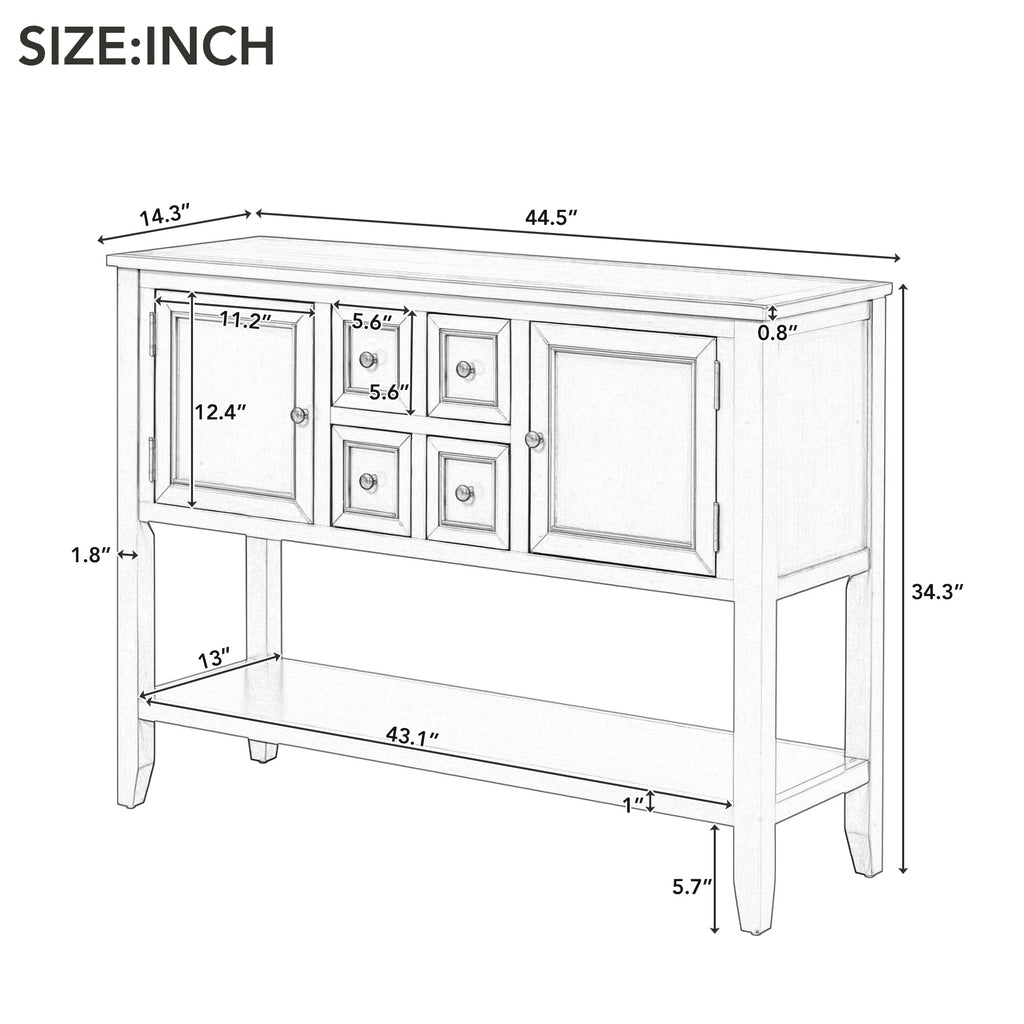44.5" Solid Wood Sideboard Buffet Cabinet, Entryway Console Table