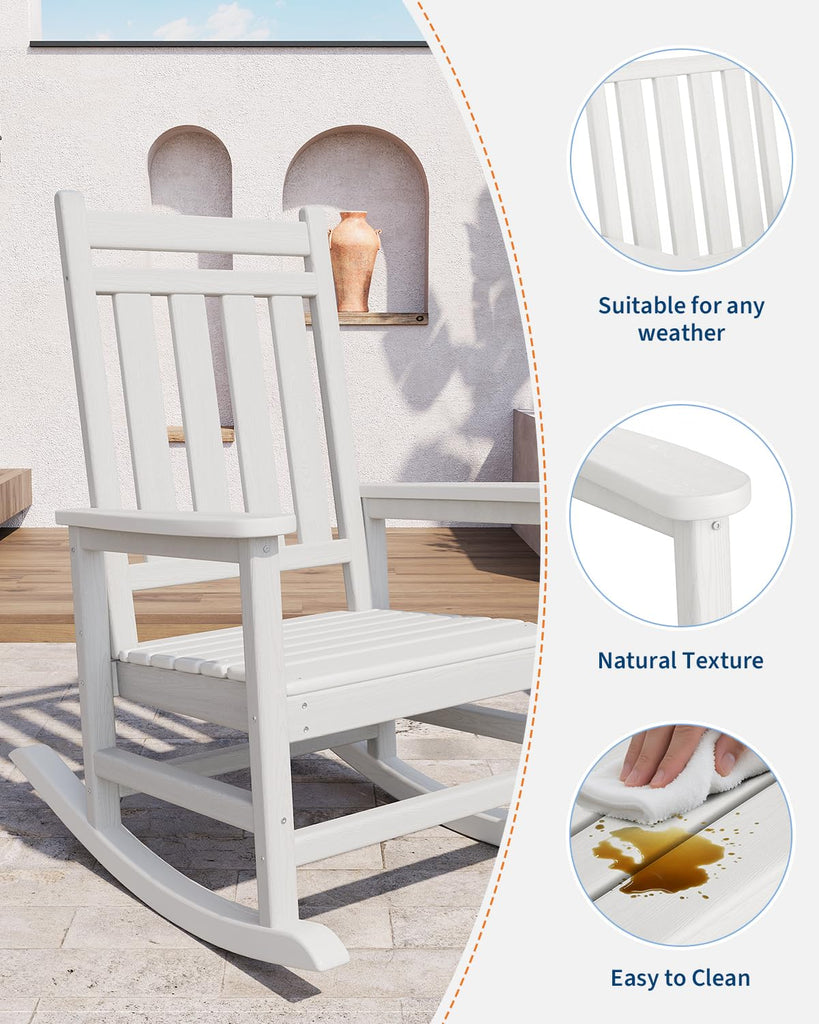 Poly Lumber Rocking Chair Outdoor Set of 4 with 2 Side Table - HDPE High Back Porch Rocker Chairs for Adults - All
