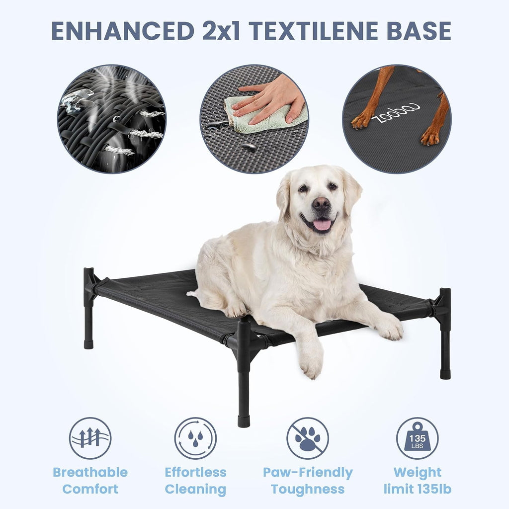 36in Large Dog House Outdoor, Elevated Dog Bed with Canopy, Blue