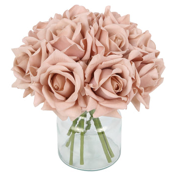 Dusty Brown Roses Artificial, 2 Bouquets Realistic Fake Roses Real Touch Faux Roses with Stems for Wedding Home Party