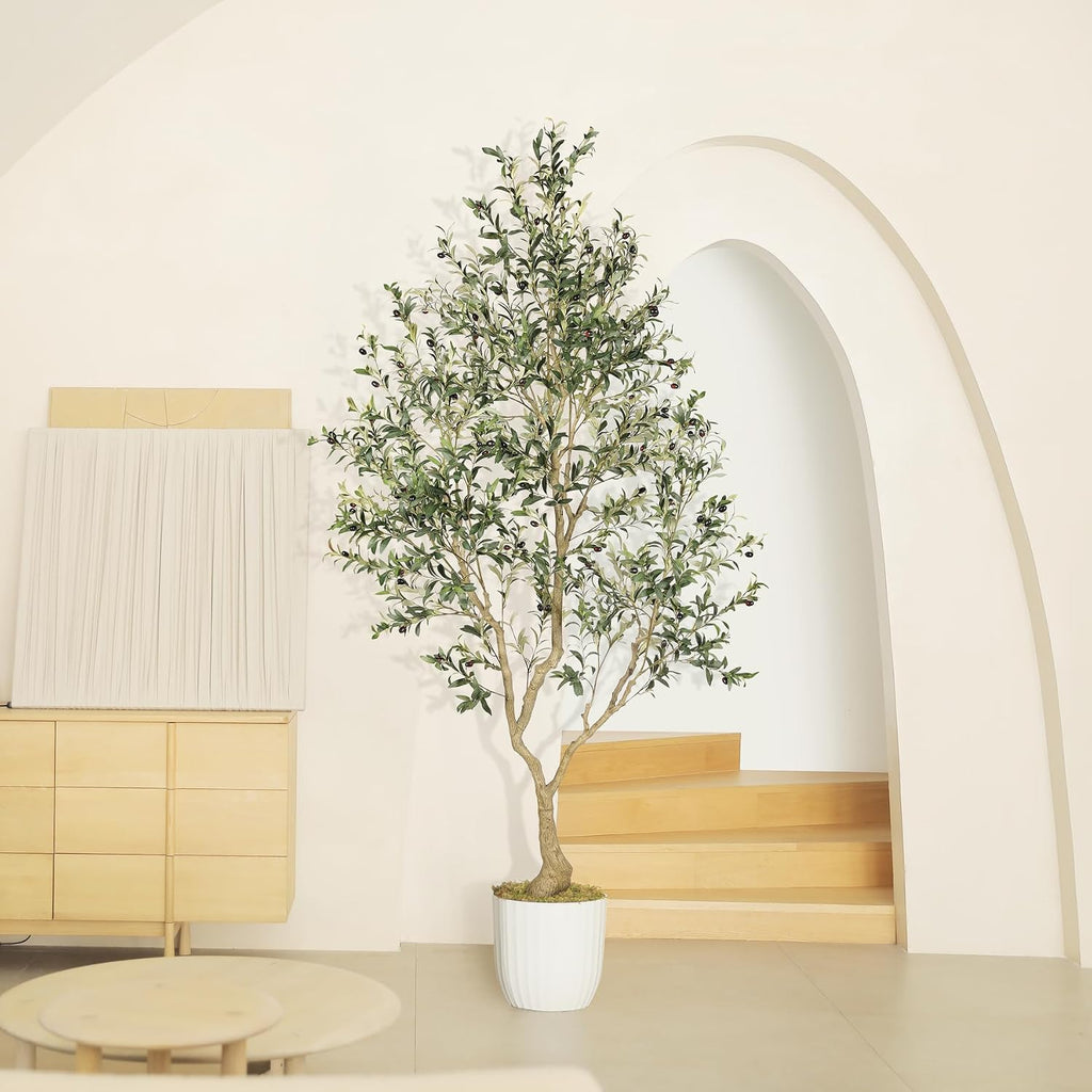 Faux Olive Tree 8ft with Large Olive Branches and Lifelike Olive