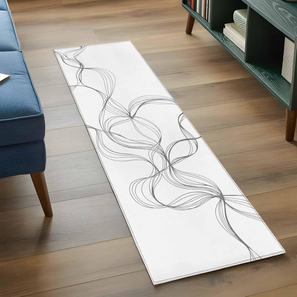 Area Rug Abstract Minimalist Line on White Soft Non-Slip Washable Felt Carpet Pad, Modern Art Area Rugs Bedroom