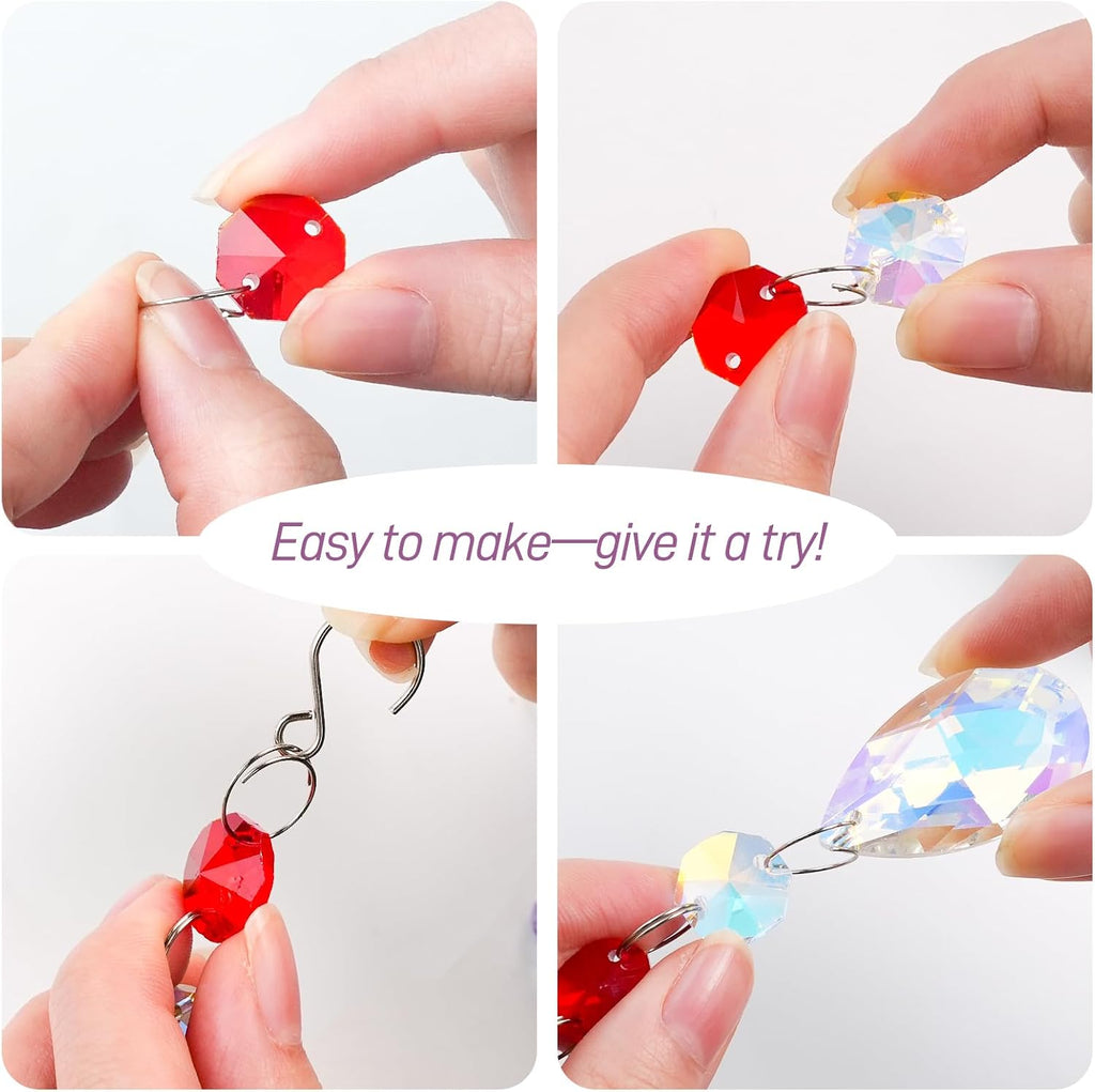 212pcs Sun Catcher Crystals Making Kit for Adults Clear Hanging Prism Sun Catcher with Crystals Rainbow Maker 12