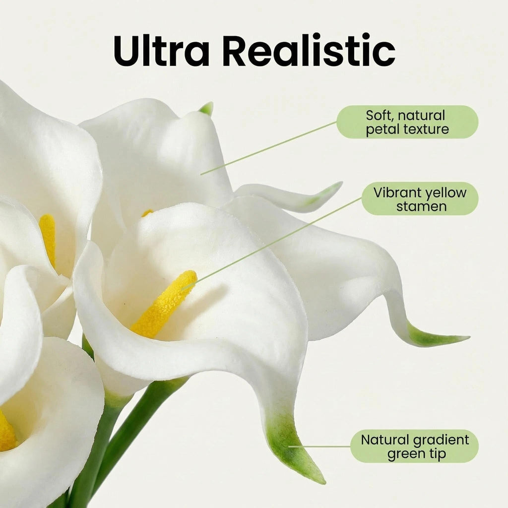 30 Stems Real Touch Calla Lily Artificial Flowers, 15.7in White Faux Calla Lilies with PU Blooms and Bendable Stems