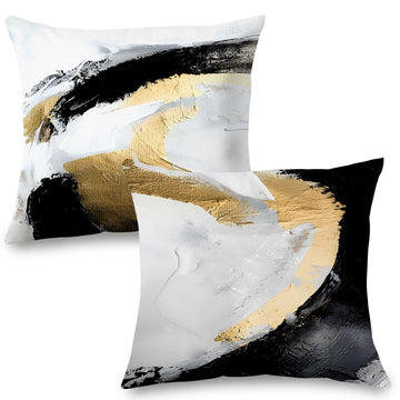 Abstract Black White and Gold Pillow Covers 24x24 Set of 2 - Modern Pillow Covers, Modern Home Decor, Black and Gold