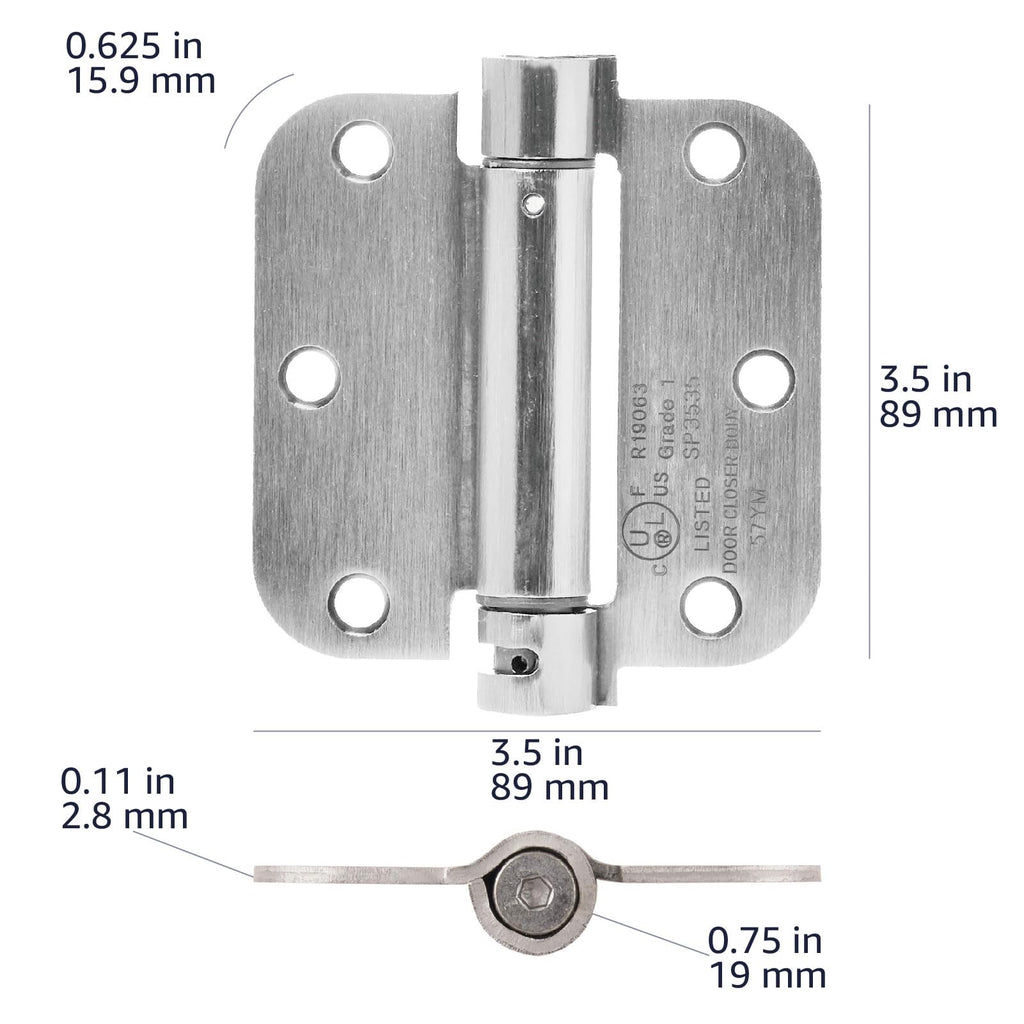 Self-Closing Door Hinge, 3.5 Inch x 3.5 Inch, 5/8-Inch Radius, Satin Nickel, 1-Piece, Hardware Included Temp