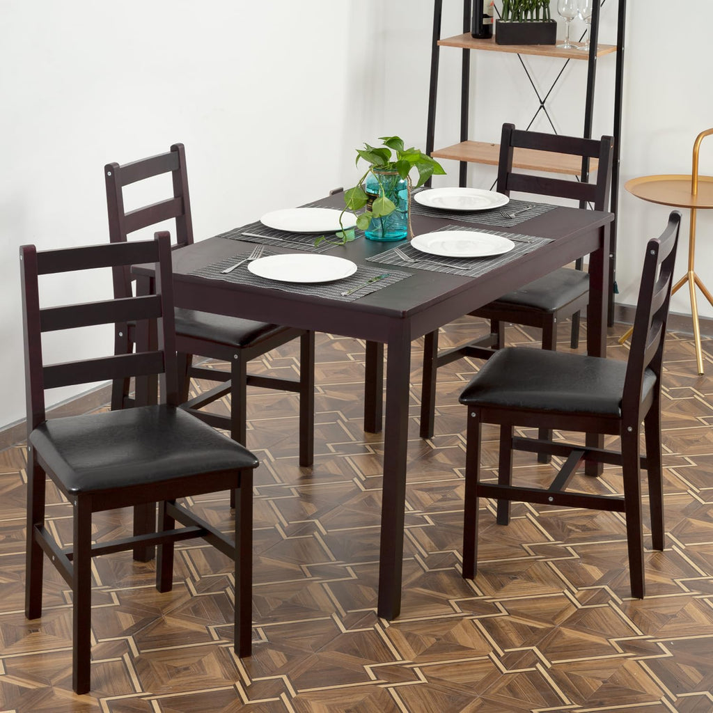 5-Piece Solid Pine Wood Dining Table | Brown | Kitchen Table
