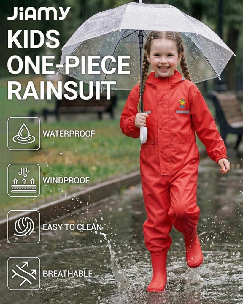 Kids Toddler One Piece Rain Suit, Muddy Buddy Style Coverall for Daycare Outdoor Play