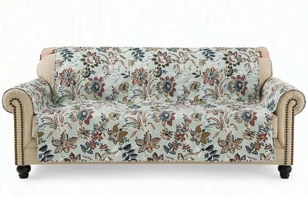 Green Vintage Flowers Couch Loveseat Slip Cover for Dogs