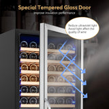 24 Inch Wine Cooler Fridge Dual Zone, Professional Large Capacity High Wine Refr