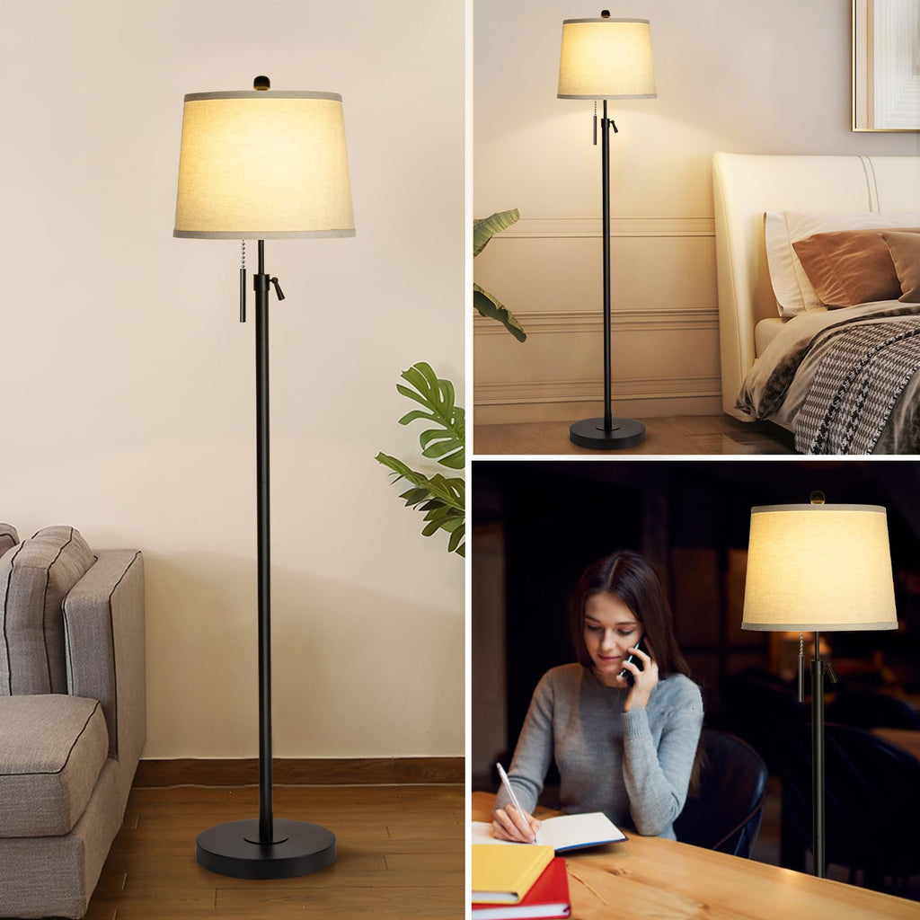 Floor Lamps, Black Floor Lamp Adjustable Height Standing Lamp, Dimmable Modern Tall Floor Lamp Office with Beige