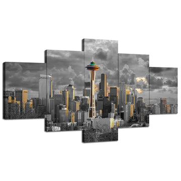 Seattle City Skyline Wall Seattle Space Needle Print(60x32 inch)