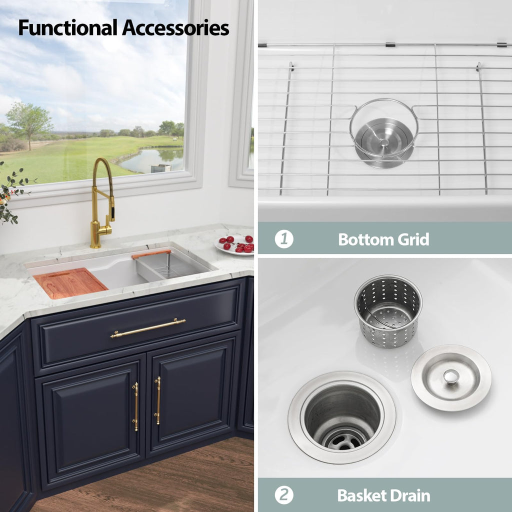 32 Inch White Undermount Sink Workstation Ceramic Fireclay 32x19 Inch White Kitchen Sink Dual Drop in & Undermount