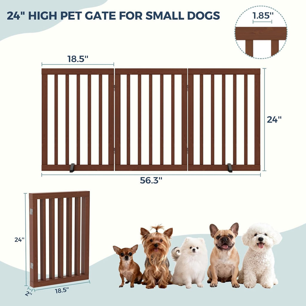 Dog Gate Indoor, Bamboo Freestanding Pet Gate, 24"H, Walnut