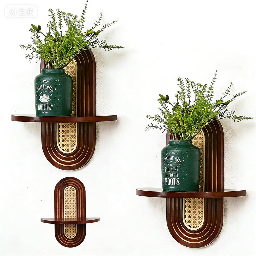 Small Floating Shelf for Wall, Decorative Shelf Set of 2, Boho Shelves Room (Walnut)