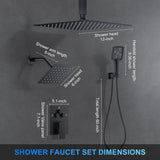Shower Faucet Set, 12" Ceiling Mount Rainfall Shower System with 12'' Top Head+6'' Side Head and Multi-function