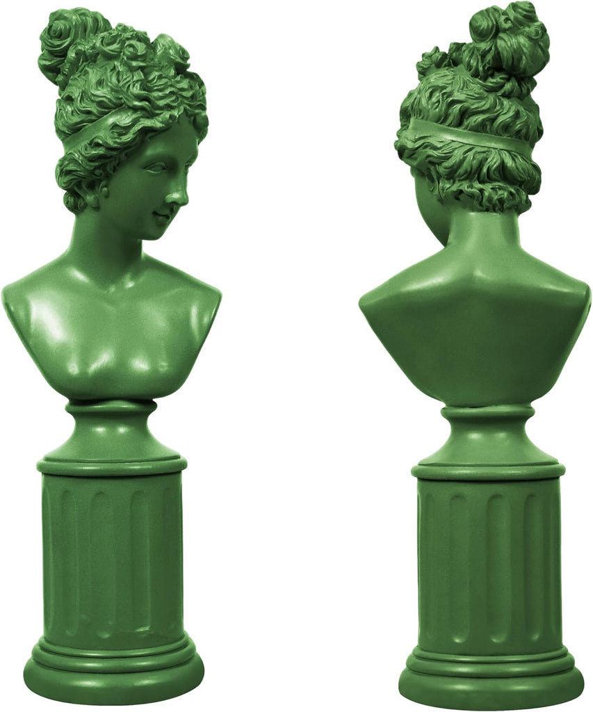 Green Female Bust Statue, Modern Classical Home Decor, 12.5'' Tall | Decorative Women Sculpture, Home Accent Décor