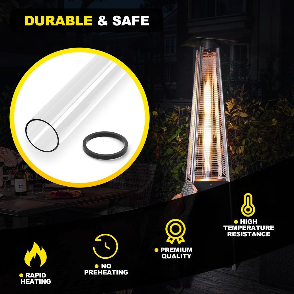 Patio Heater Glass Tube Replacement 49.5′′ Tall 4′′ Diameter with Rubber Ring