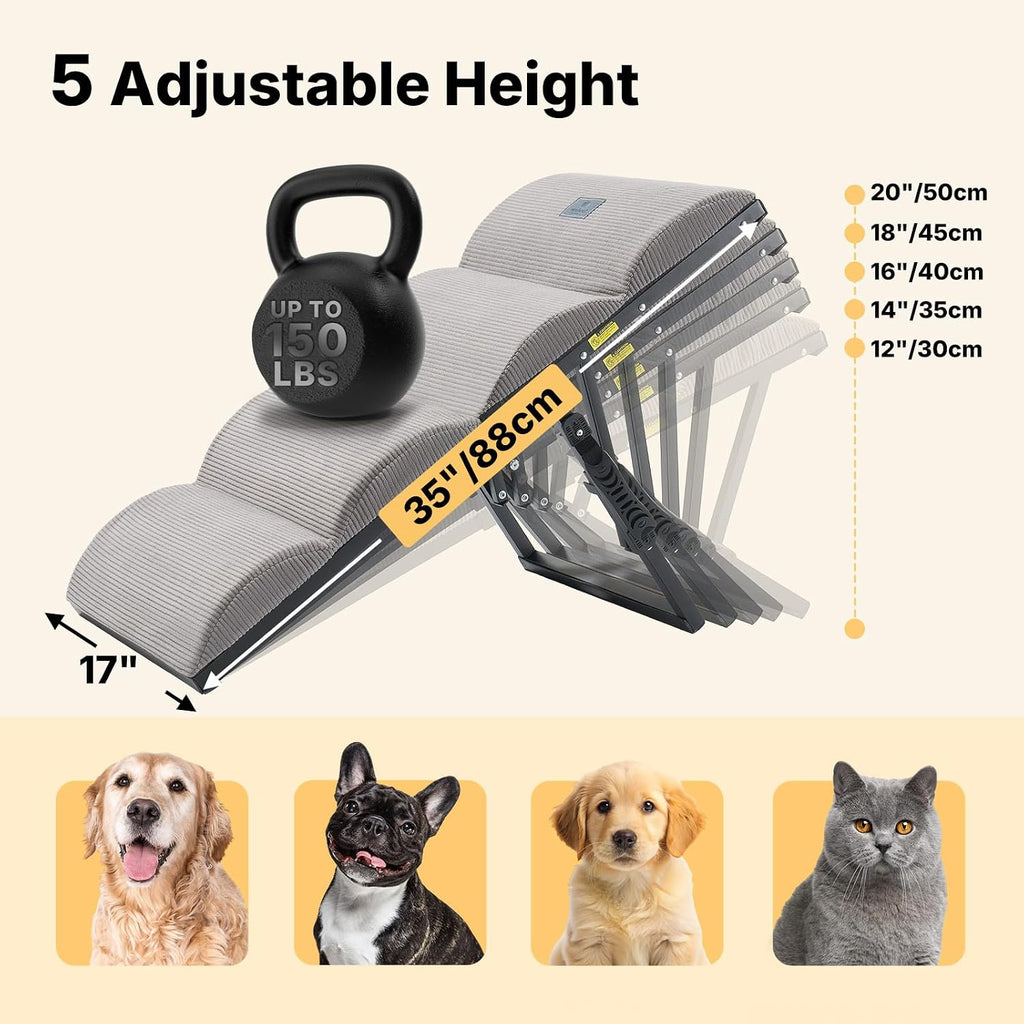 Foldable Dog Ramp for Bed Couch Large Dogs, Adjustable 12-20'' High