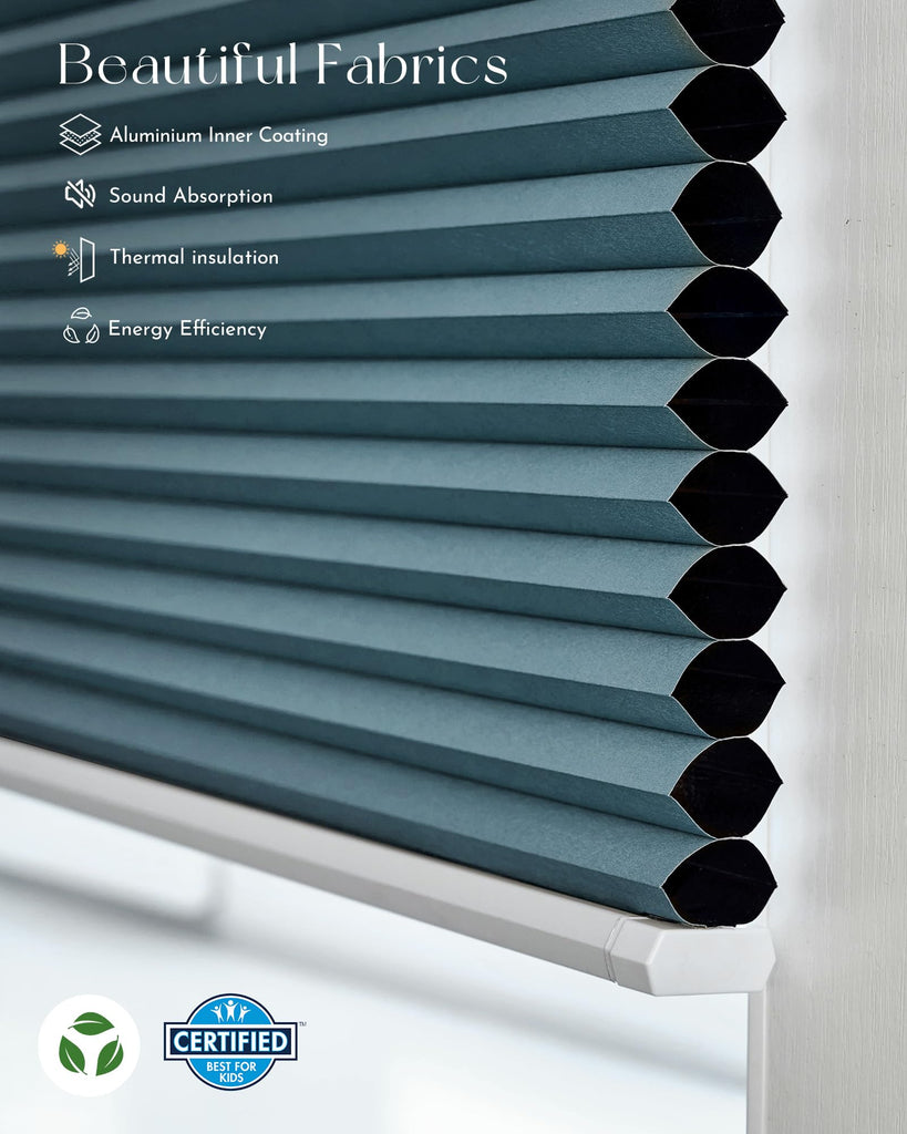 Motorized Blackout Cellular Shades, Custom Size, Blue
