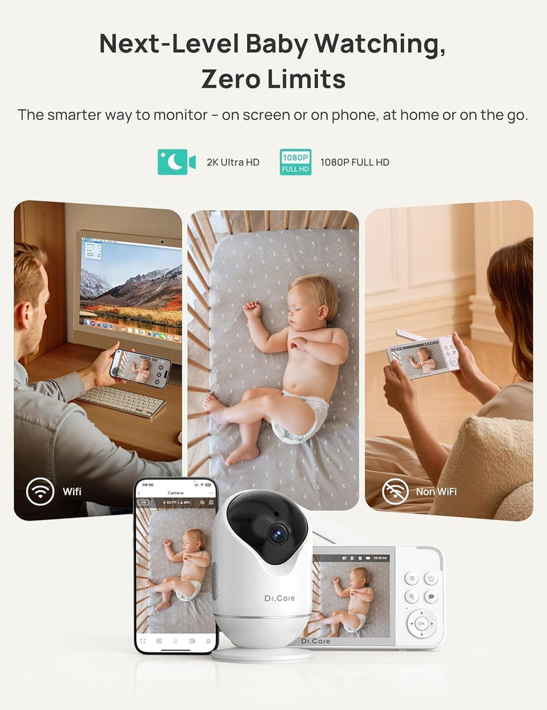 VistaView 5" Smart WiFi Baby Monitor with 2 Cameras, 1080P Display
