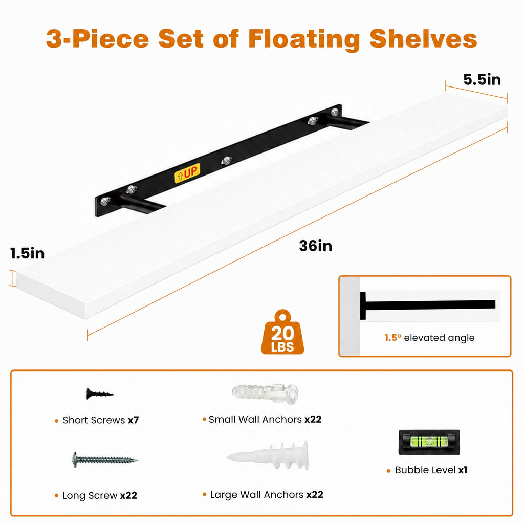 Floating Shelves for Room Decor, 3 Pack Long Shelf on Wall, 36in