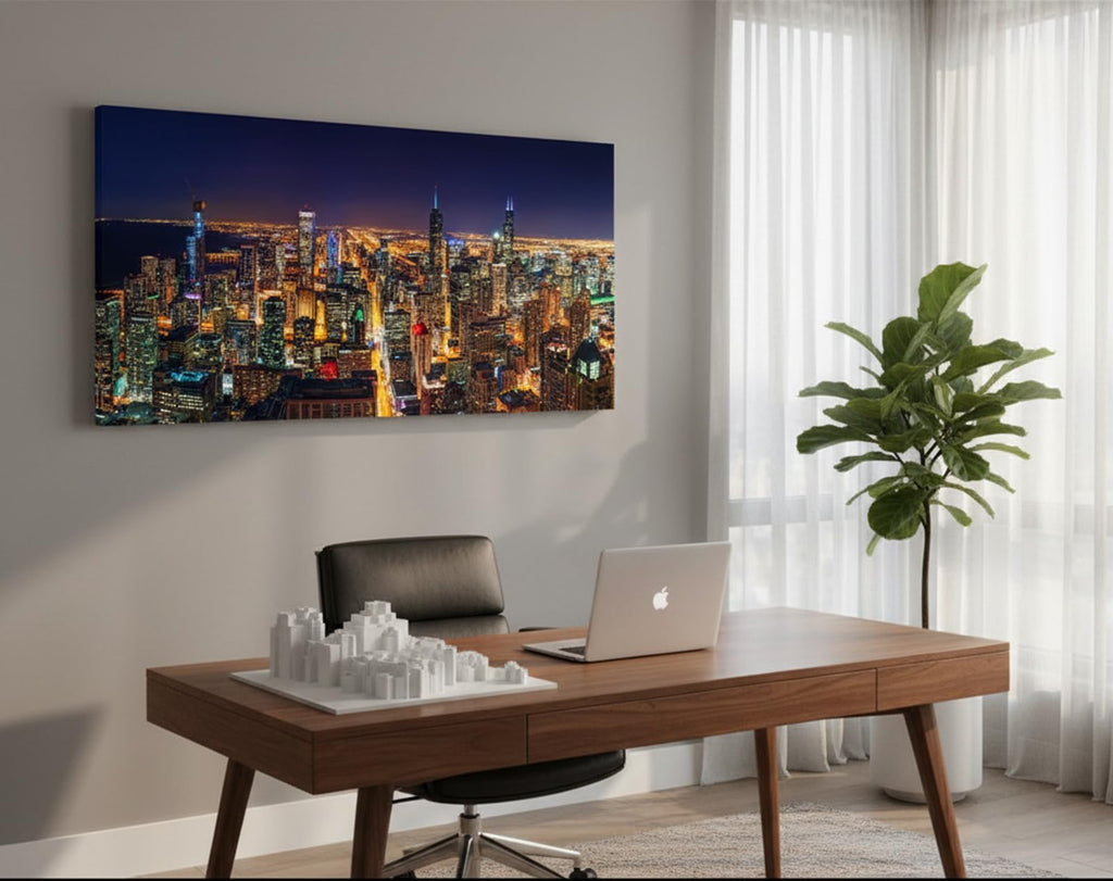 Chicago Skyline Canvas Wall Decor Modern Cityscape Framed 20x40