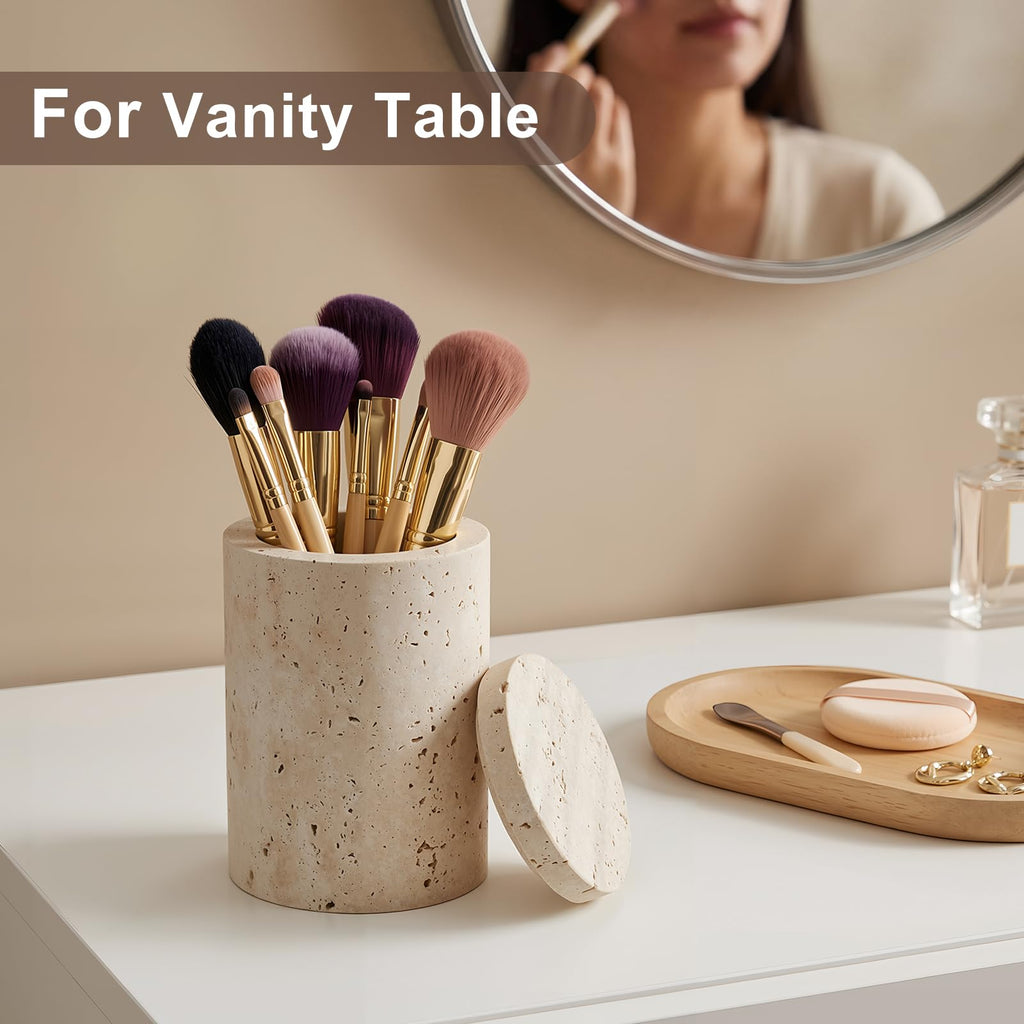 Lidded Marble Canister, Non-slip Natural Marble Bathroom Container